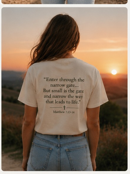 Cream tee back — sunset